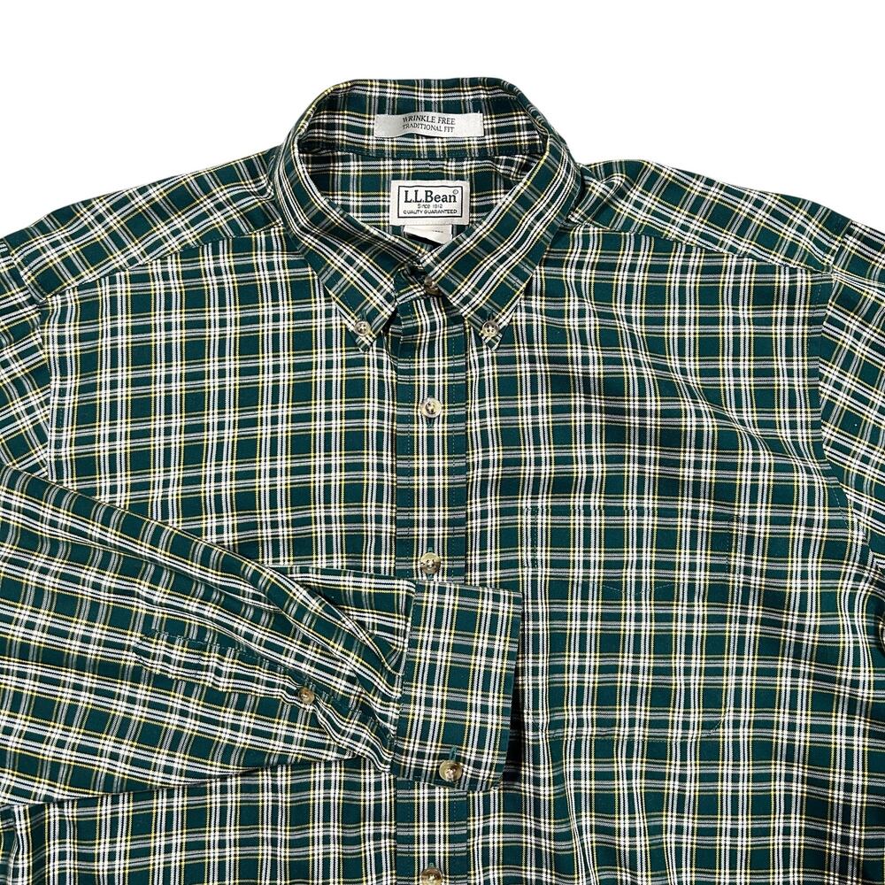 Vintage LL Bean Plaid Long Sleeve Shirt Men’s Medium Green Button Up Cotton
